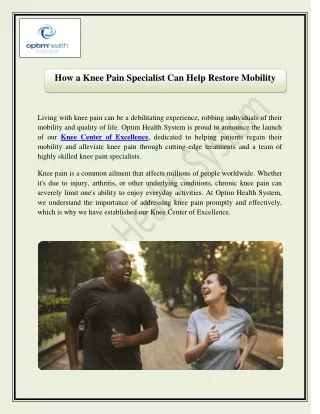 How a Knee Pain Specialist Can Help Restore Mobility
