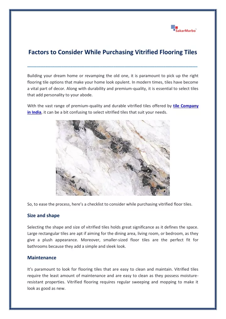 factors to consider while purchasing vitrified