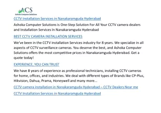 CCTV Installation Services in Nanakaramguda Hyderabad