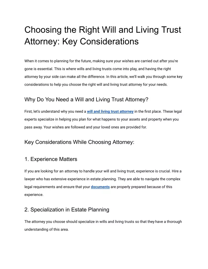 choosing the right will and living trust attorney
