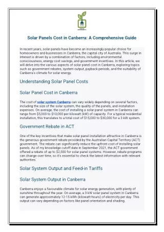 Solar Panels Cost in Canberra- A Comprehensive Guide