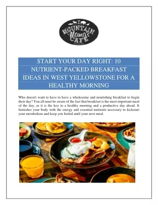 Start Your Day Right 10 Nutrient Packed Breakfast Ideas in West Yellowstone for a Healthy Morning pdf sep 2023