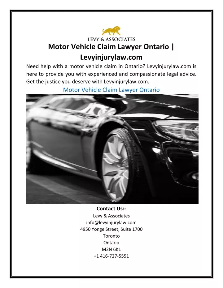 motor vehicle claim lawyer ontario levyinjurylaw
