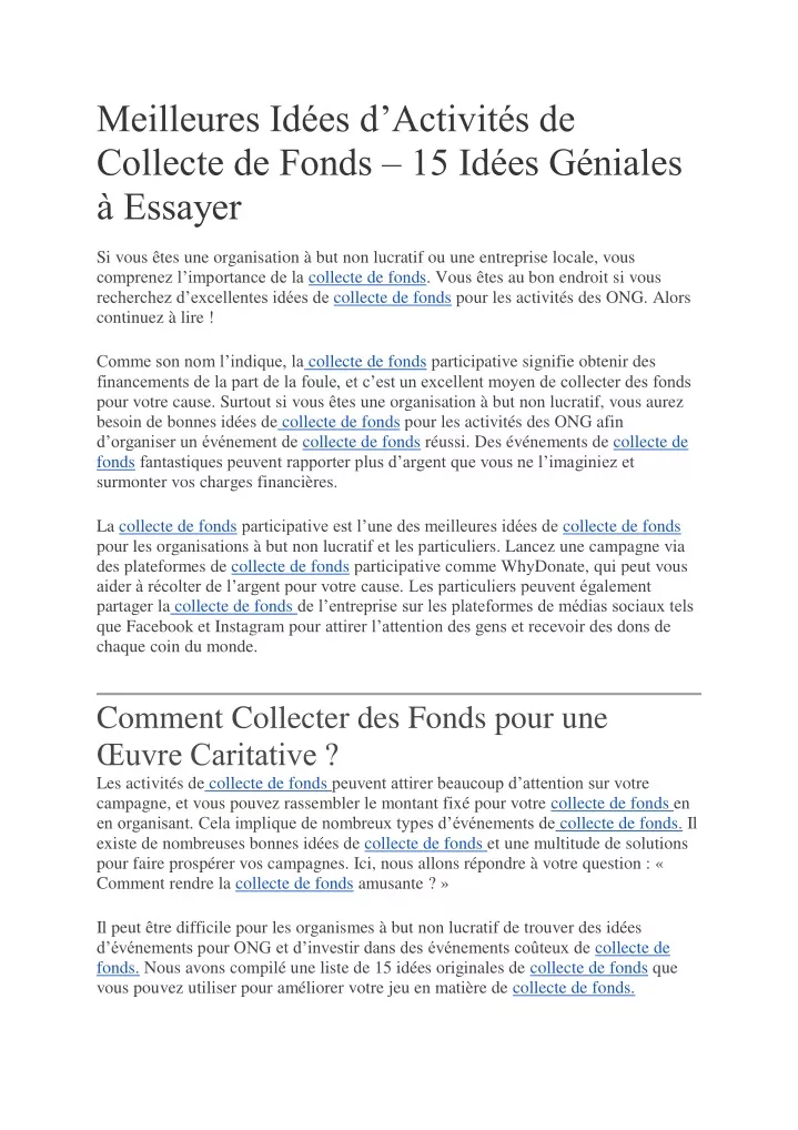 meilleures id es d activit s de collecte de fonds