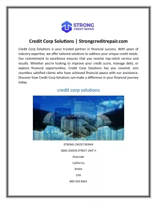 Credit Corp Solutions  Strongcreditrepair.com