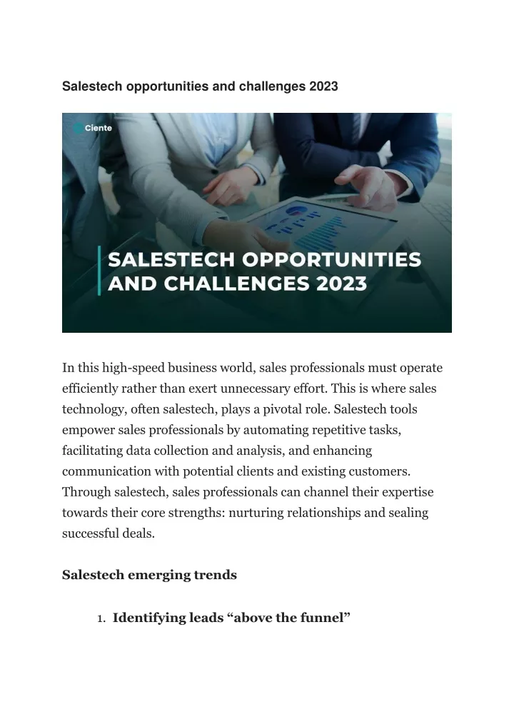salestech opportunities and challenges 2023