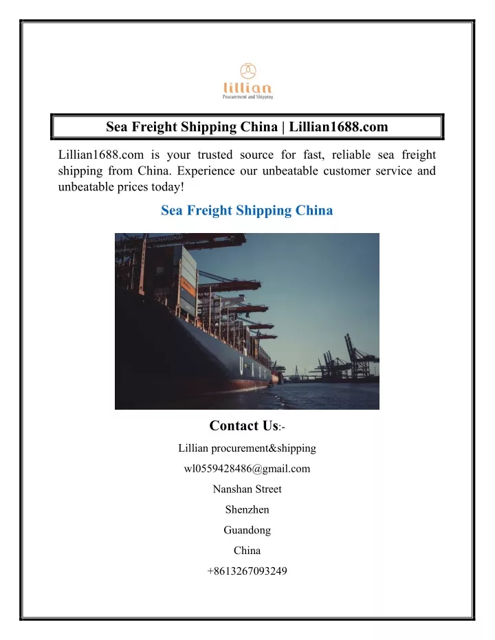 sea freight shipping china lillian1688 com
