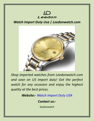 Watch Import Duty Usa  Leedonwatch