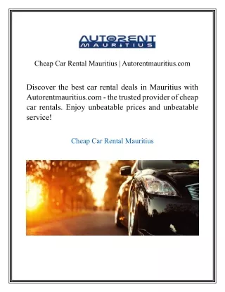 Cheap Car Rental Mauritius  Autorentmauritius