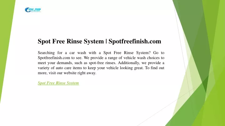 spot free rinse system spotfreefinish