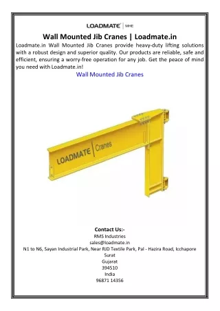 wall mounted jib cranes loadmate in loadmate
