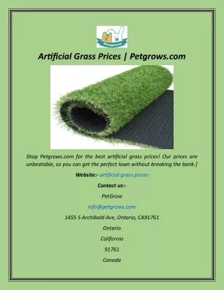 Artificial Grass Prices  Petgrows