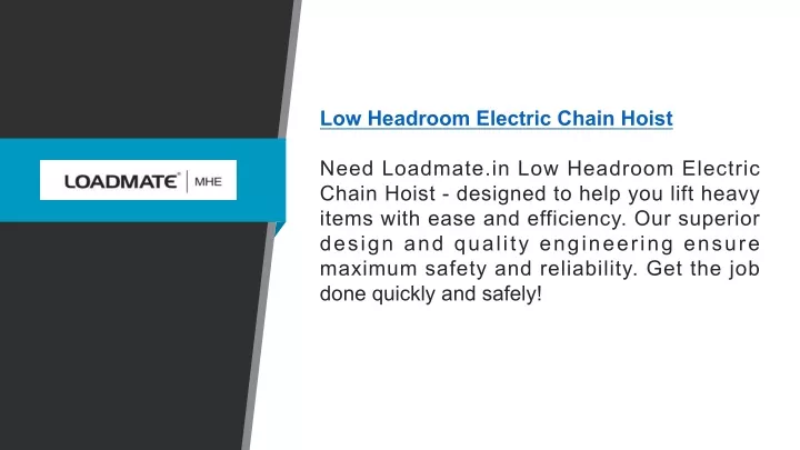 low headroom electric chain hoist