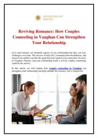 Reviving Romance: How Couples Counseling in Vaughan Can Strengthen Your Relation