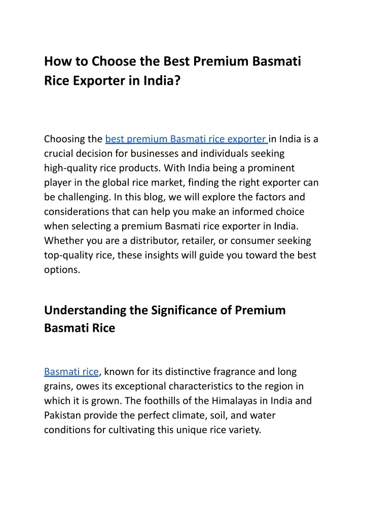 how to choose the best premium basmati rice