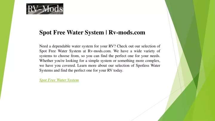 spot free water system rv mods com need
