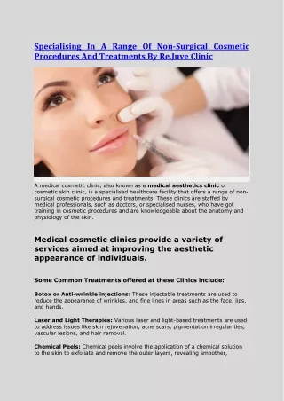 Specialising  In Range Of Non- Surgical Cosmetic Procedures And Treatments By Re