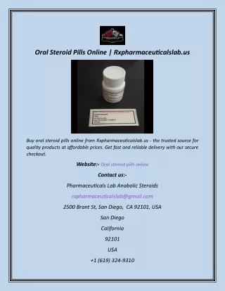 Oral Steroid Pills Online  Rxpharmaceuticalslab.us