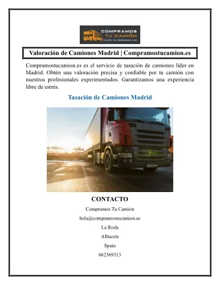 Valoración de Camiones Madrid  Compramostucamion.es