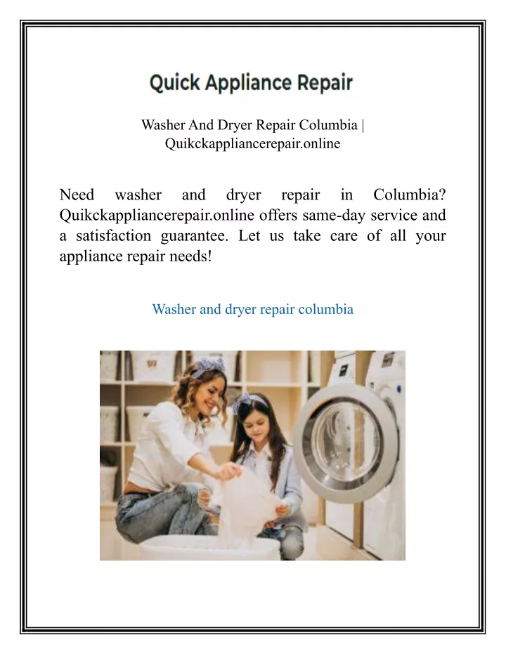 washer and dryer repair columbia