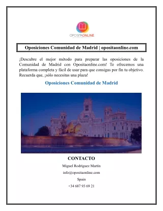 Oposiciones Comunidad de Madrid  opositaonline.com