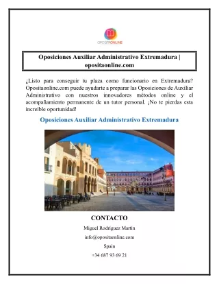 Oposiciones Auxiliar Administrativo Extremadura  opositaonline.com
