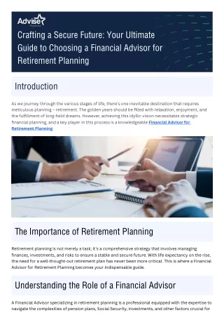 Crafting a Secure Future Your Ultimate Guide to Choosing a Financial Advisor for Retirement Planning