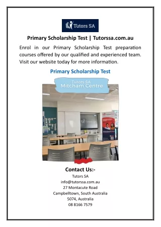 Primary Scholarship Test | Tutorssa.com.au