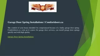 Garage Door Spring Installations  Comfortdoors.ca