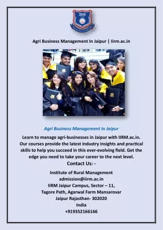 Agri BusinesAgri Business Management In Jaipur | Iirm.ac.is Management In Jaipur