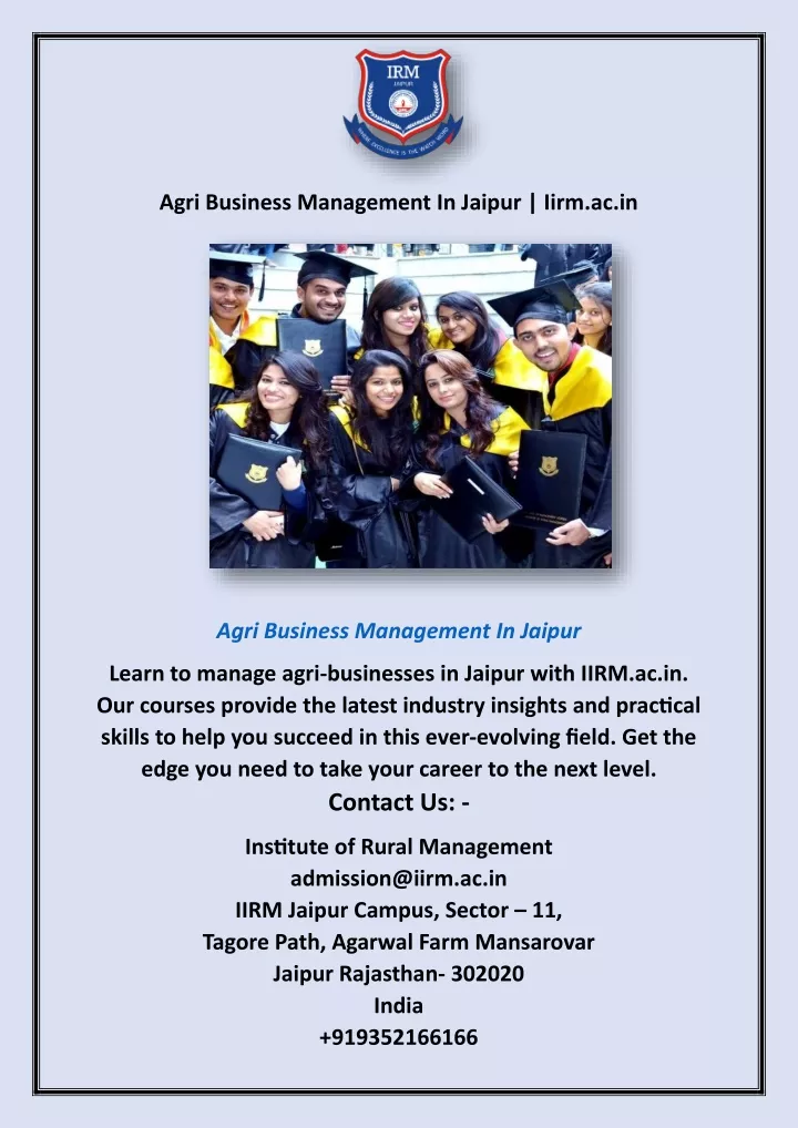 agri business management in jaipur iirm ac in