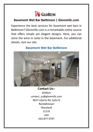 Basement Wet Bar Baltimore  Gloremllc.com