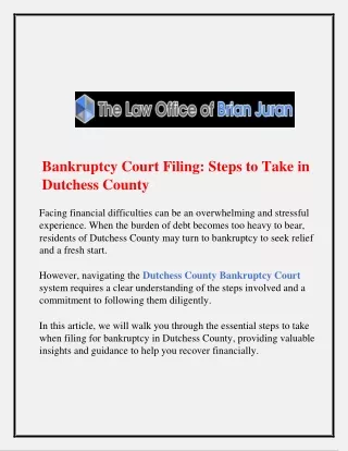 Bankruptcy Court Filing Steps to Take in Dutchess County