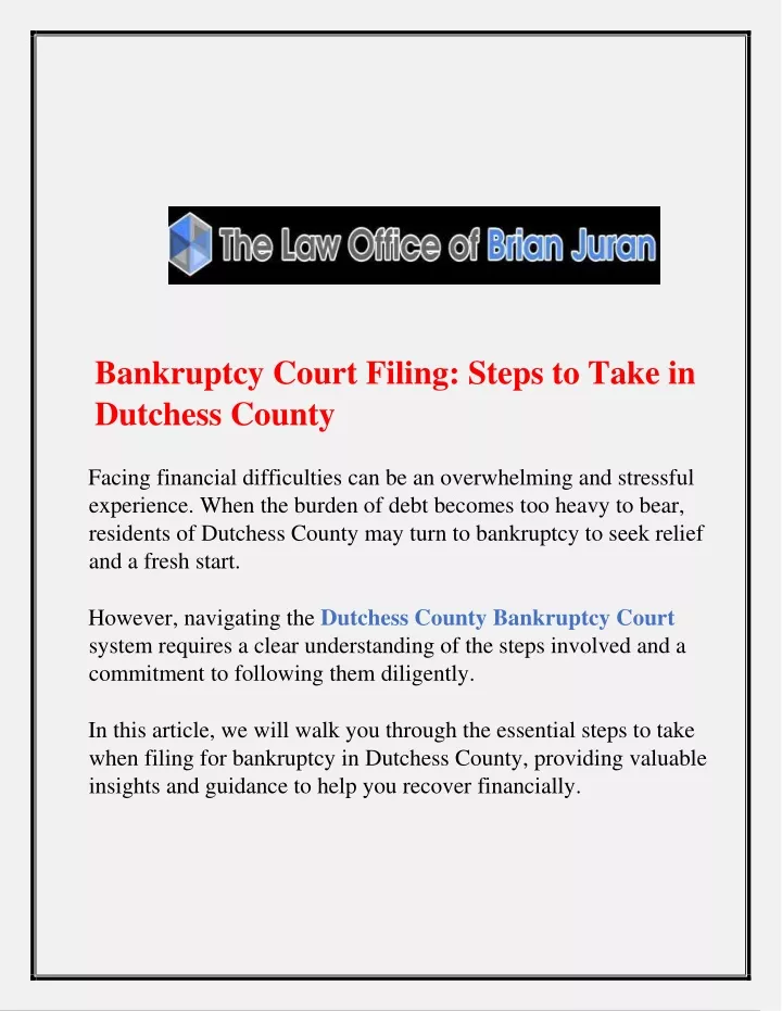 bankruptcy court filing steps to take in dutchess