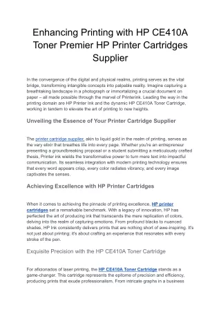Enhancing Printing with HP CE410A Toner Premier HP Printer Cartridges Supplier