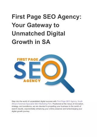 First Page SEO Agency_ Your Gateway to Unmatched Digital Growth in SA