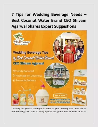 7 Tips for Wedding Beverage Needs – Best Coconut Water Brand CEO Shivam Agarwal Shares Expert Suggestions