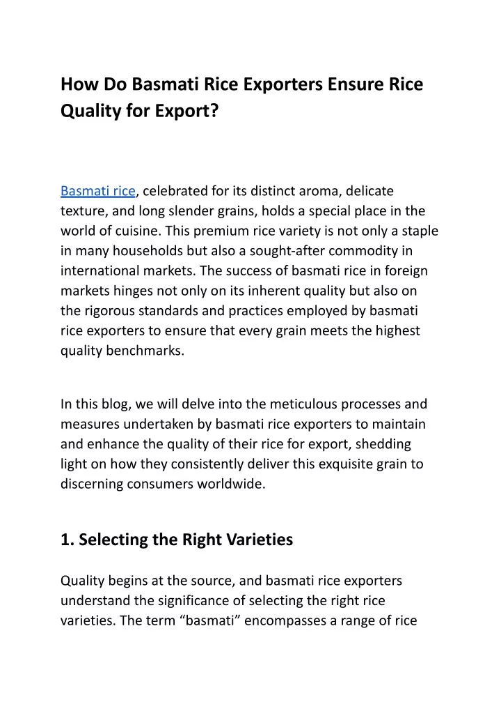 how do basmati rice exporters ensure rice quality