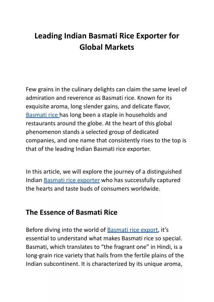 leading indian basmati rice exporter for global