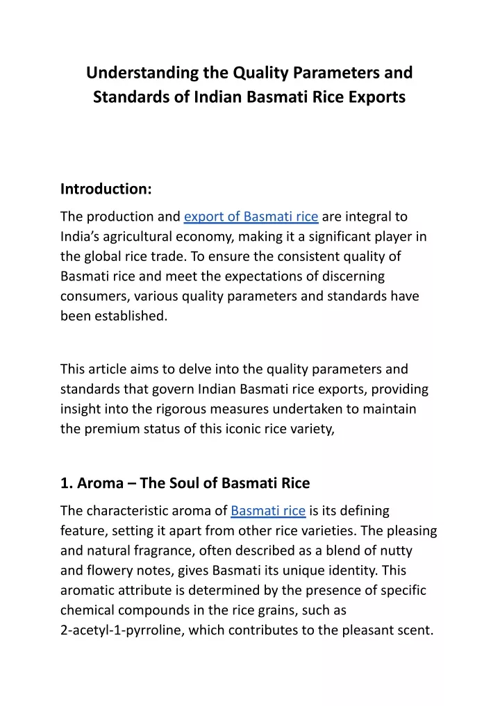 understanding the quality parameters