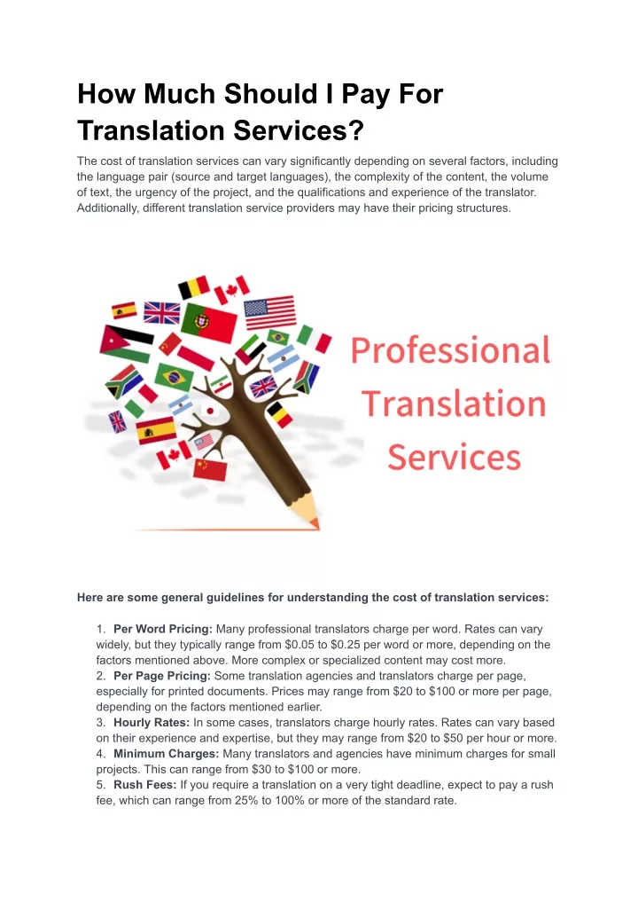 how much should i pay for translation services