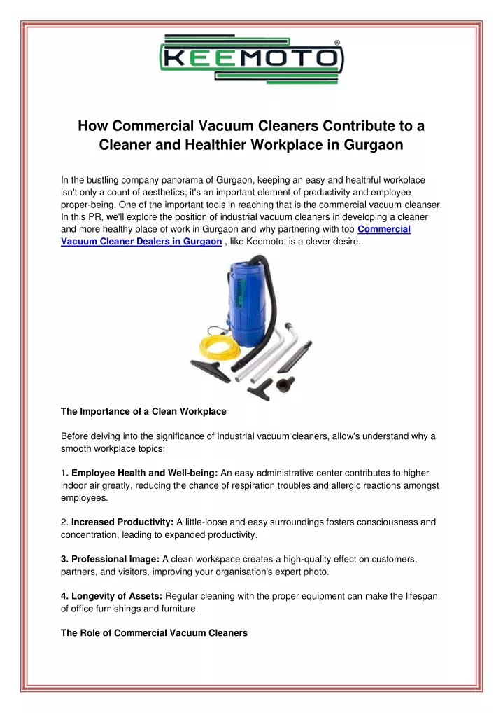 how commercial vacuum cleaners contribute