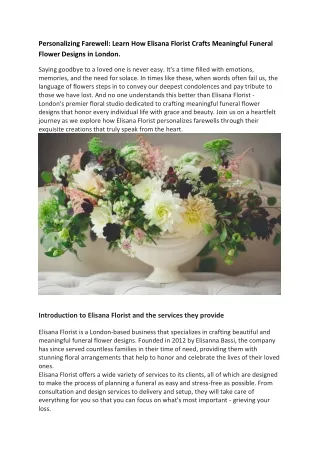 Personalizing Farewell Learn How Elisana Florist Crafts Meaningful Funeral Flower Designs in London