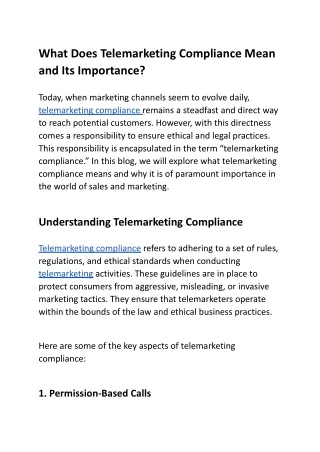 What Does Telemarketing Compliance Mean and Its Importance.docx