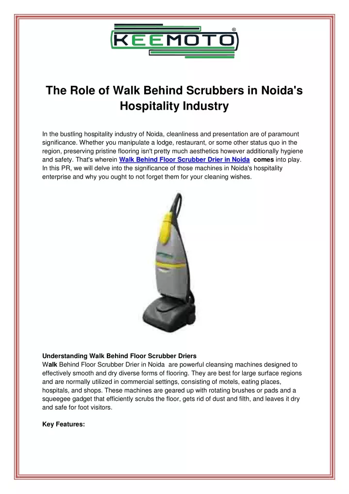 the role of walk behind scrubbers in noida