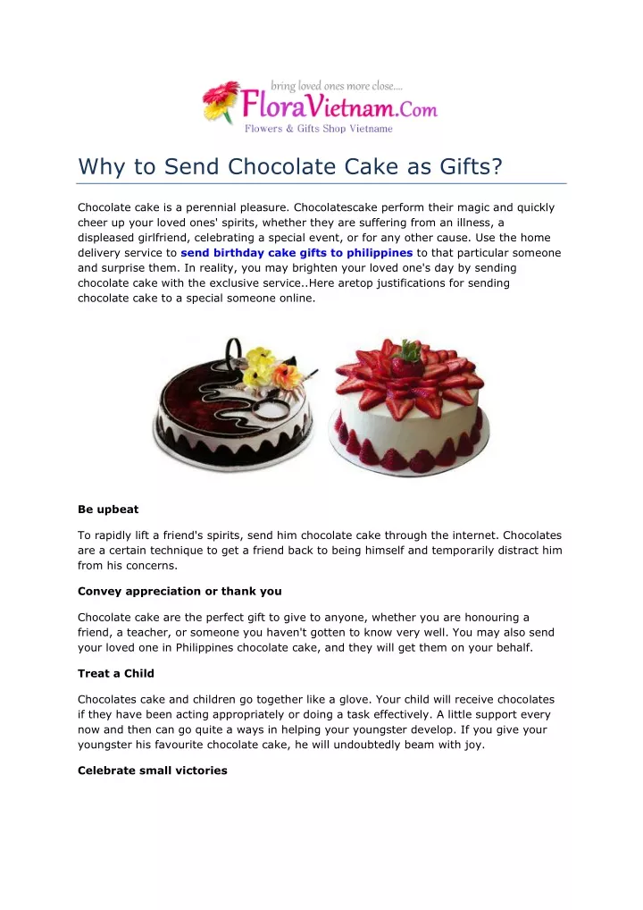 why to send chocolate cake as gifts n