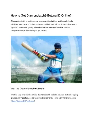 How to Get Diamondexch9 betting Id Online