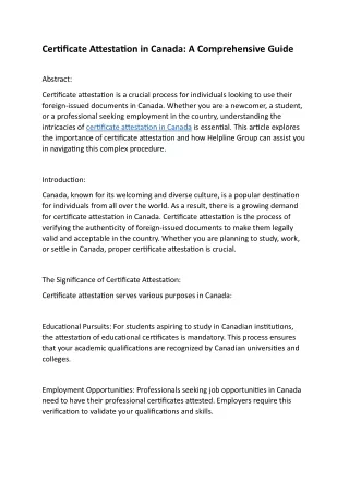 Certificate Attestation in Canada