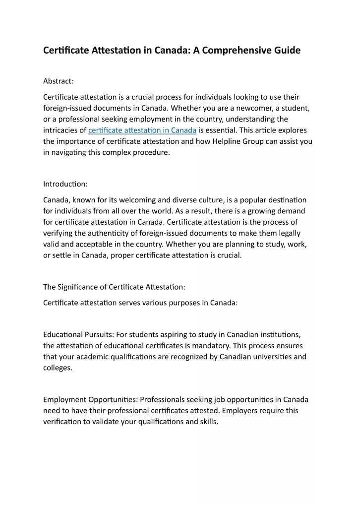certificate attestation in canada a comprehensive