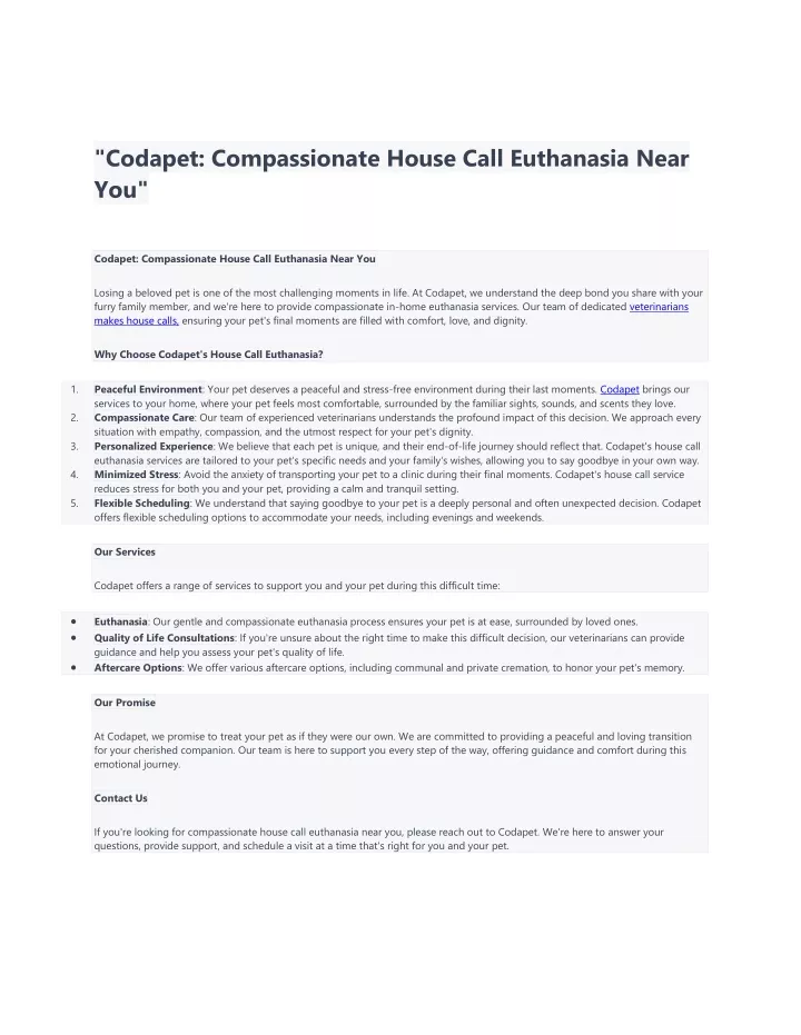 codapet compassionate house call euthanasia near